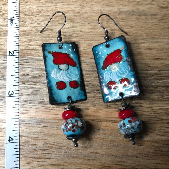 Santa Christmas Enamel on Copper Earrings with Gunmental Ear Wires and Findings - Picture 4 of 7